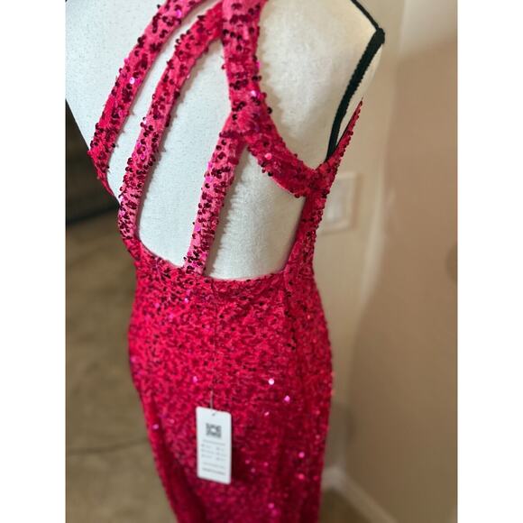 Lavetir One-Shoulder Split Side Long Sequin Dress Pink Size Medium 4-8 - Picture 14 of 14